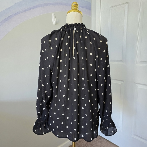 Loft | Medium | Black & White Polka Dot High Neck Blouse - Picture 2 of 9